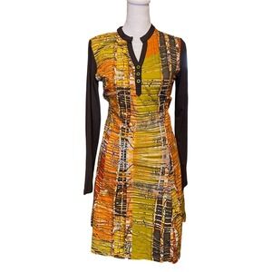 Y2K Aventures des Toiles Abstract Art Midi Dress Brown 36 Small Eccentric Funky